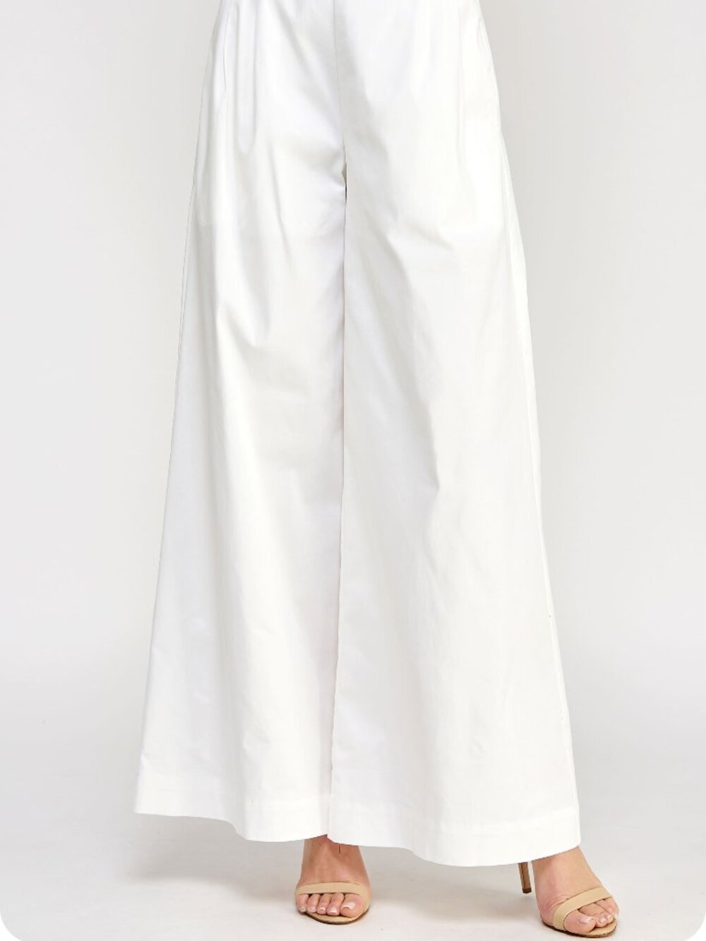 NWT White 100% Cotton Twill Wide Leg Trousers Elastic Waist Band Pockets Summer - Picture 2 of 3